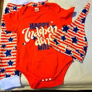 Infant 4th of July outfit.  Red white and blue.  With hat.